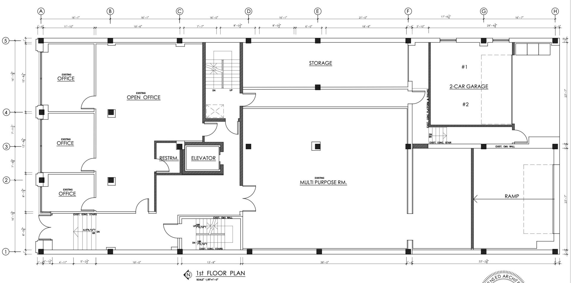 Architectural floor plan showing layout and measurements for a building section.